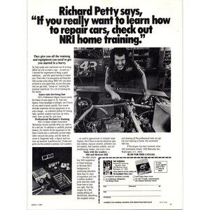 1980 NRI Professional Mechanics Course Richard Petty Vintage Print Ad Wall Art